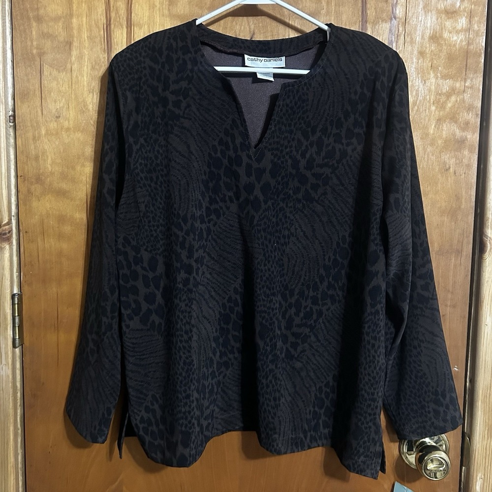 Vtg‎ Cathy Daniel's Size XL Animal Print Blouse Brown/Black BNWT Shoulder Pads